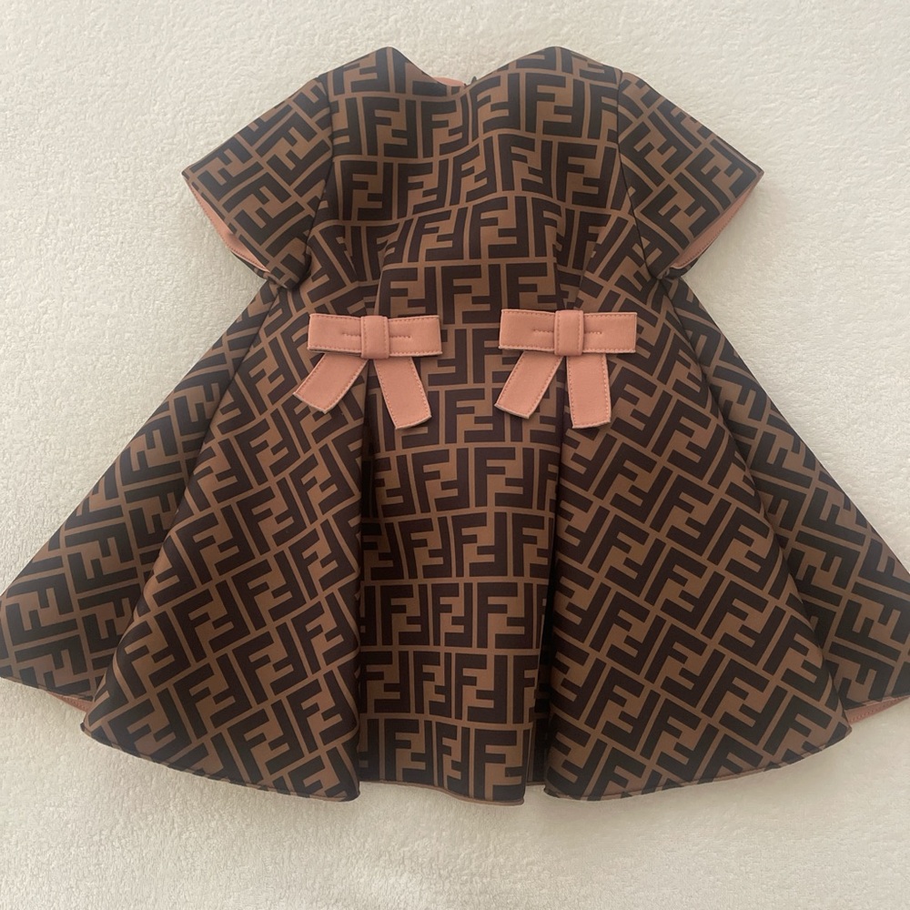 Brown Patterned Dress with Pink Bows